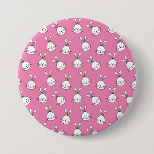 Cute Happy White Easter Bunny on Pink Button