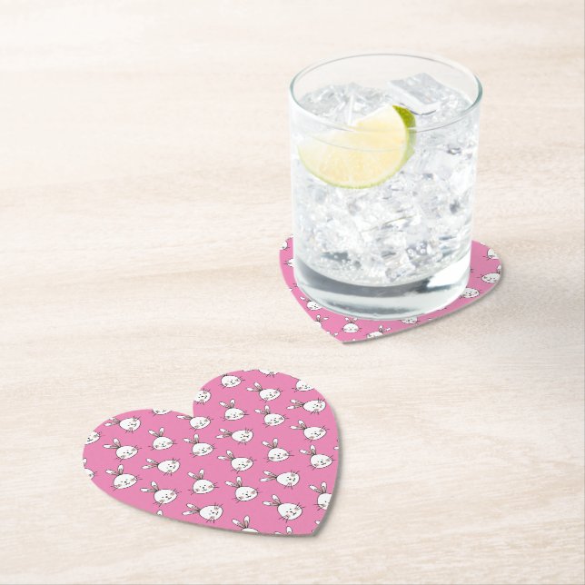 Cute Happy White Easter Bunny on Pink Paper Coaster (Insitu)