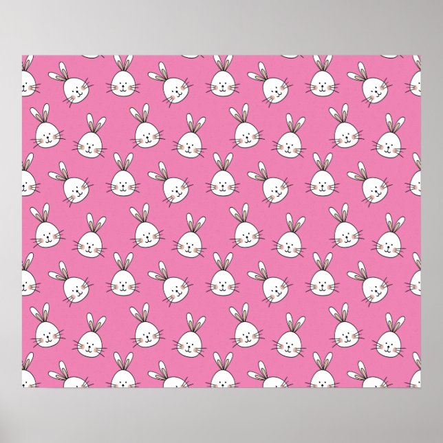 Cute Happy White Easter Bunny on Pink Poster (Front)