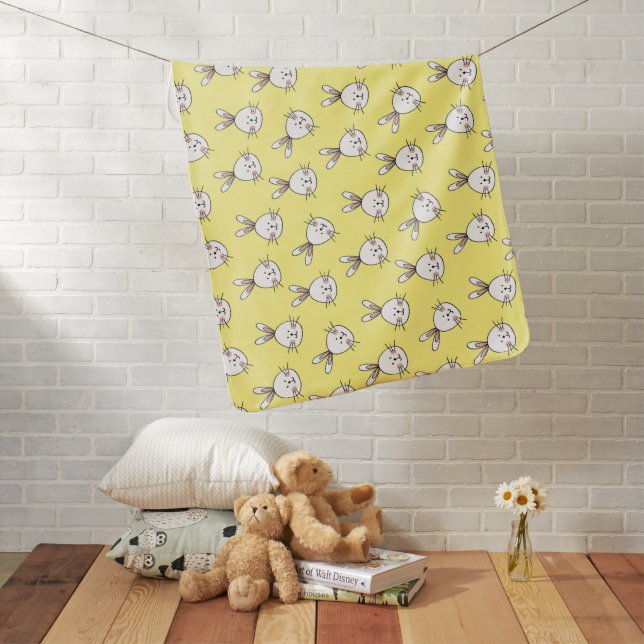 Cute Happy White Easter Bunny Pattern Baby Blanket (In Situ)