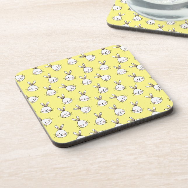 Cute Happy White Easter Bunny Pattern Beverage Coaster (Left Side)