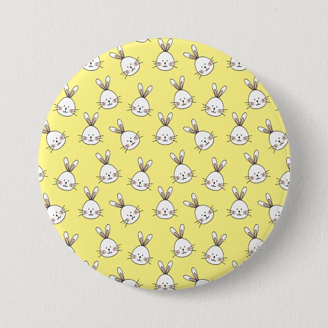 Cute Happy White Easter Bunny Pattern Button (Front)