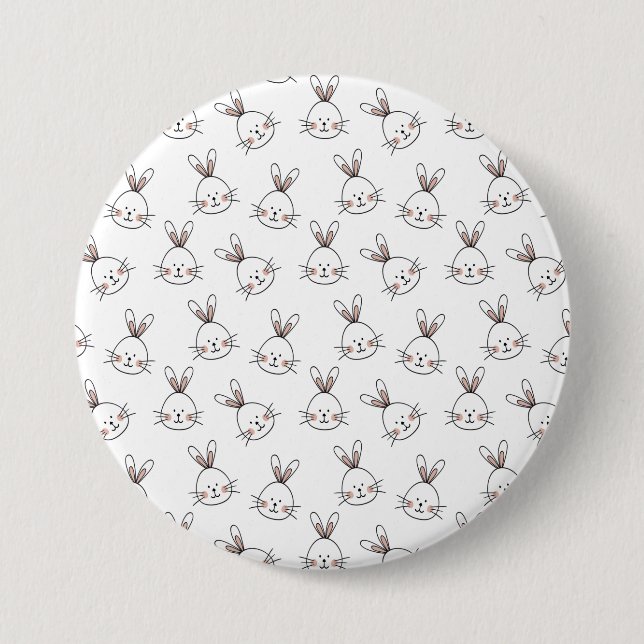 Cute Happy White Easter Bunny Pattern Button (Front)