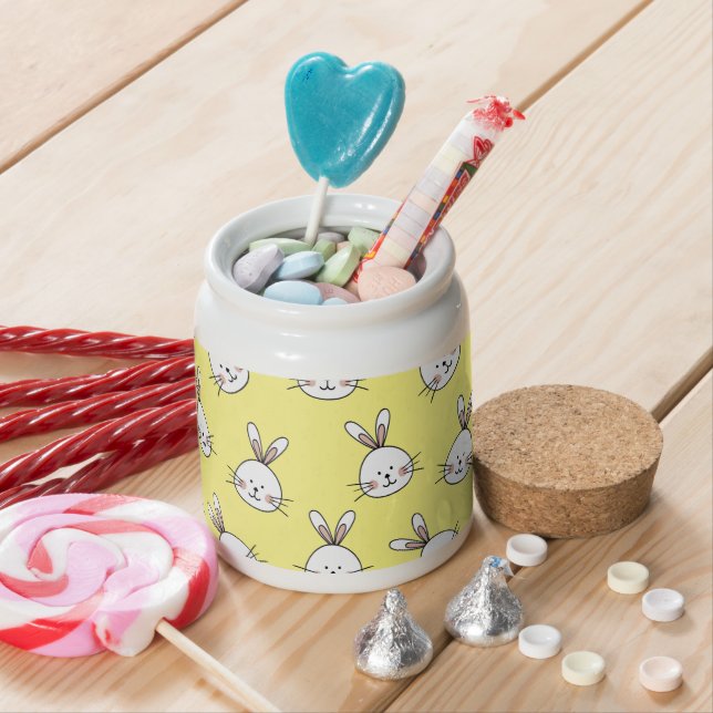 Cute Happy White Easter Bunny Pattern Candy Jar (In Situ)