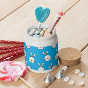 Cute Happy White Easter Bunny Pattern Candy Jar