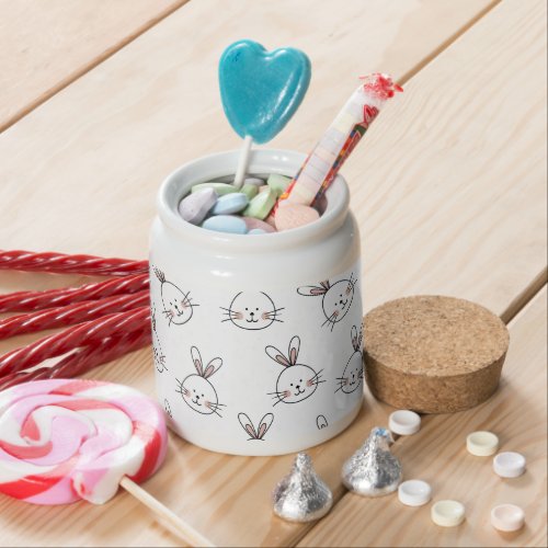 Cute Happy White Easter Bunny Pattern Candy Jar