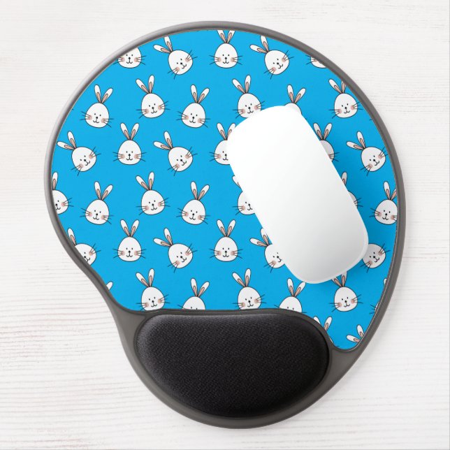 Cute Happy White Easter Bunny Pattern Gel Mouse Pad (Left Side)