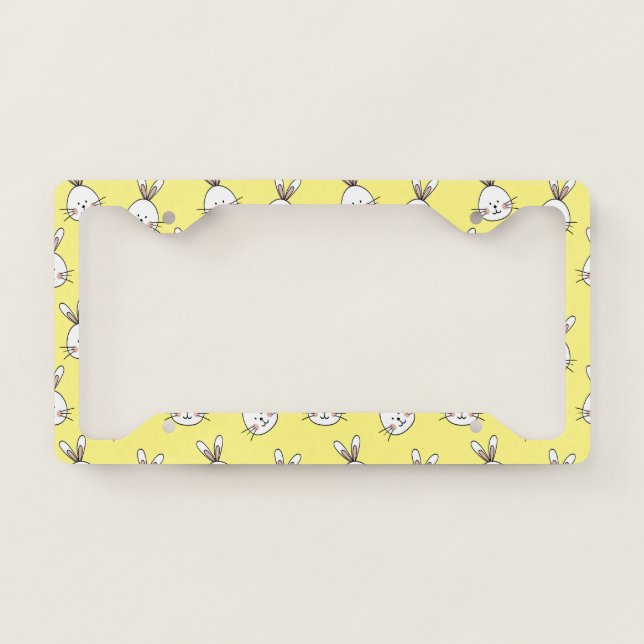 Cute Happy White Easter Bunny Pattern License Plate Frame (Front)