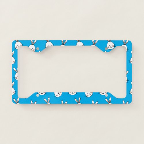 Cute Happy White Easter Bunny Pattern License Plate Frame