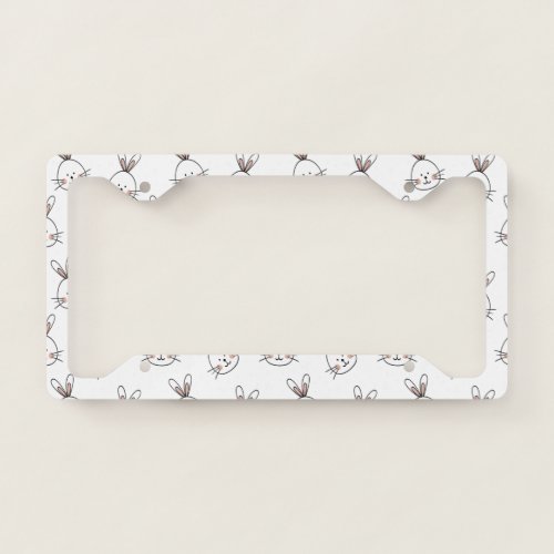 Cute Happy White Easter Bunny Pattern License Plate Frame