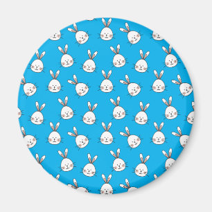 Cute Happy White Easter Bunny Pattern Magnet
