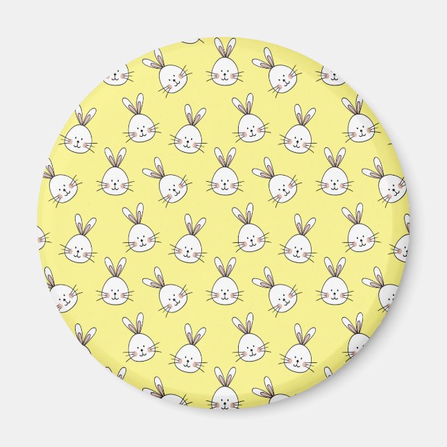 Cute Happy White Easter Bunny Pattern Magnet (Front)