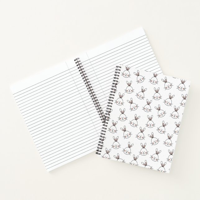 Cute Happy White Easter Bunny Pattern Notebook (Inside)