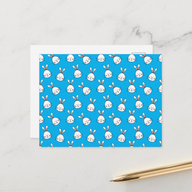Cute Happy White Easter Bunny Pattern Postcard (Front/Back In Situ)