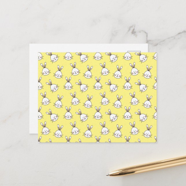 Cute Happy White Easter Bunny Pattern Postcard (Front/Back In Situ)