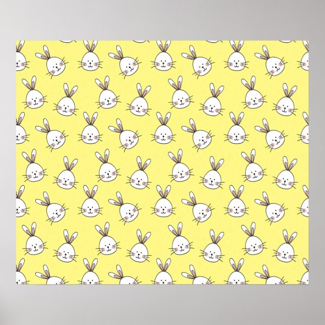 Cute Happy White Easter Bunny Pattern Poster (Front)