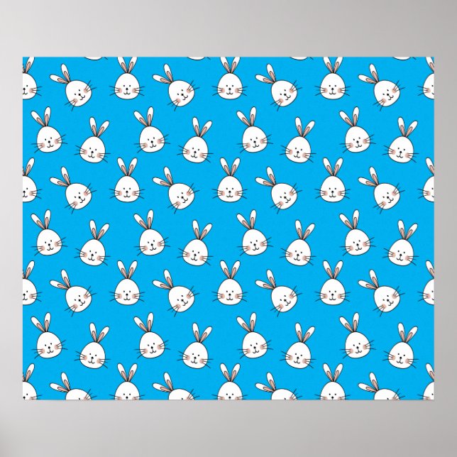 Cute Happy White Easter Bunny Pattern Poster (Front)