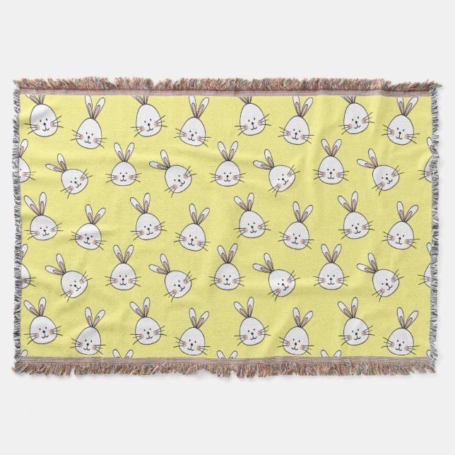 Cute Happy White Easter Bunny Pattern Throw Blanket (Front)