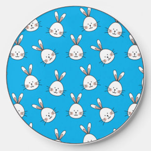 Cute Happy White Easter Bunny Pattern Wireless Charger