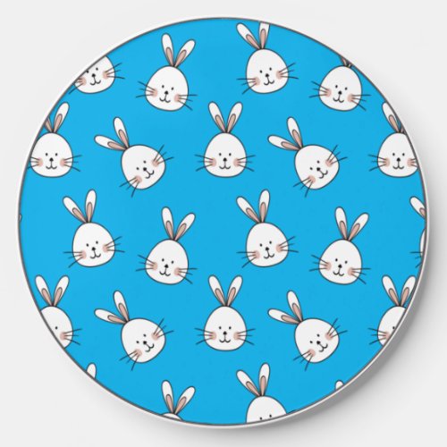 Cute Happy White Easter Bunny Pattern Wireless Charger