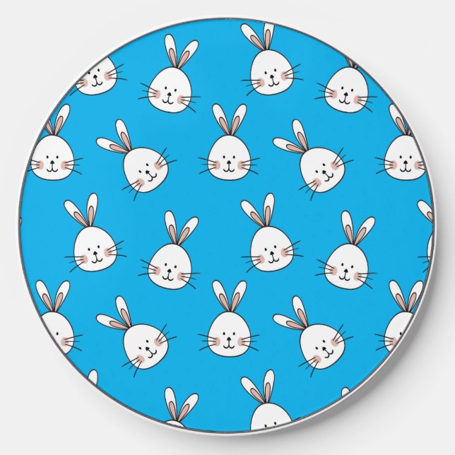 Cute Happy White Easter Bunny Pattern Wireless Charger (Front)