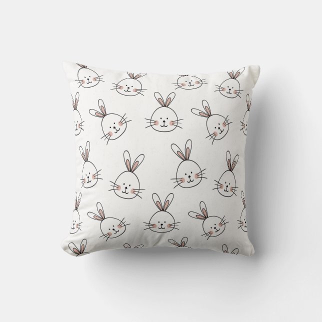 Cute Happy White Easter Bunny Throw Pillow (Front)