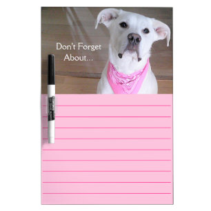 Cute Happy White Puppy Dog Wearing Pink Scarf Dry Erase Board