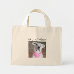 Cute Happy White Puppy Dog With Pink Scarf Pretty Mini Tote Bag