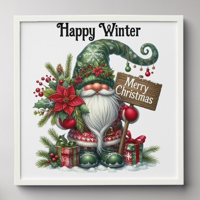 Cute Happy Winter Gnome Photo Tile (Front Set)