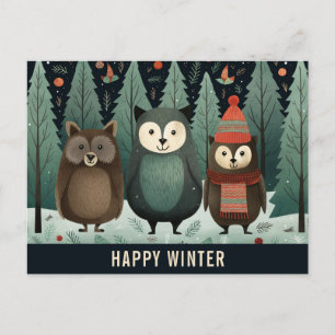 Cute Happy Winter Woodland Forest Animal Postcard
