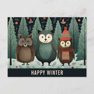 Cute Happy Winter Woodland Forest Animal Postcard
