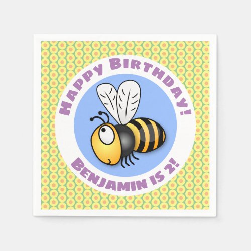Cute happy yellow bee cartoon illustration napkins