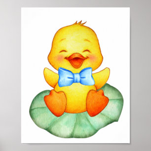 Cute happy yellow duckling poster