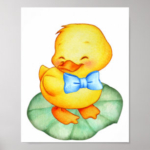 Cute happy yellow duckling poster