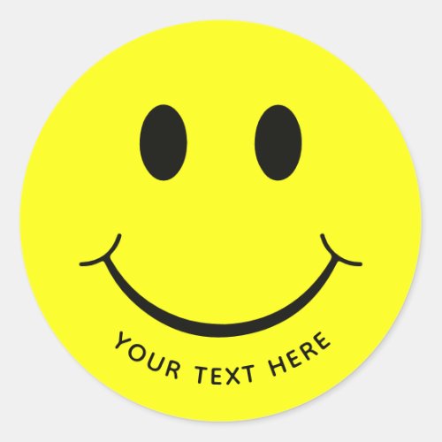 Cute Happy Yellow Face Add Text  Bottom Classic Round Sticker