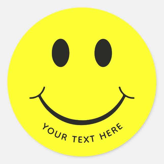 Cute Happy Yellow Face Add Text | Bottom Classic Round Sticker (Front)