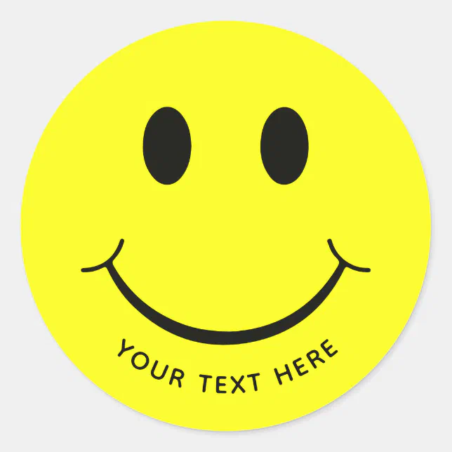 Cute Happy Yellow Face Add Text | Bottom Classic Round Sticker | Zazzle