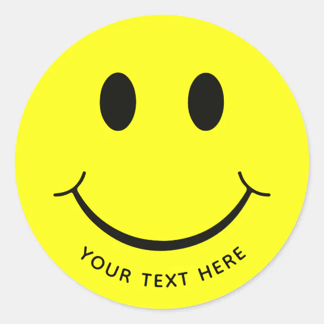 Cute Happy Yellow Face Add Text | Bottom Classic Round Sticker