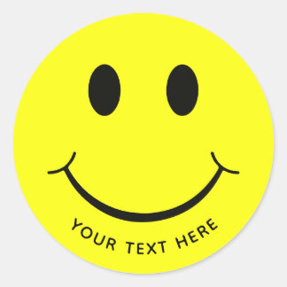 Cute Happy Yellow Face Add Text | Bottom Classic Round Sticker