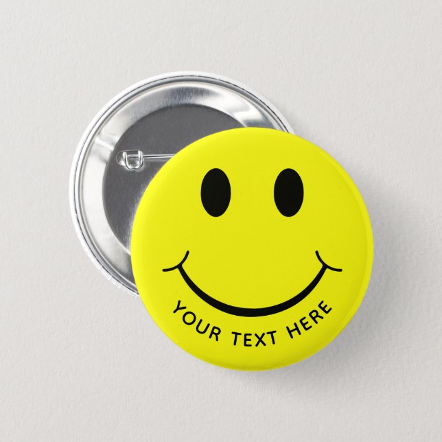 Cute Happy Yellow Face Add Text Button (Front & Back)