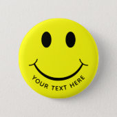 Cute Happy Yellow Face Add Text Button (Front)