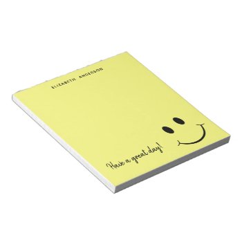 Cute Happy Yellow Face Personalized Notepad by ironydesigns at Zazzle