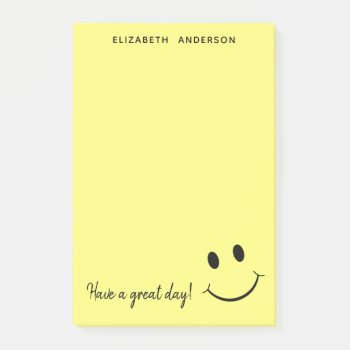 Cute Happy Yellow Face Personalized Post-it Notes by ironydesigns at Zazzle