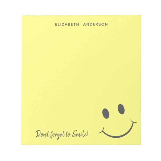 Cute Happy Yellow Face Smile Add Name Notepad (Front)