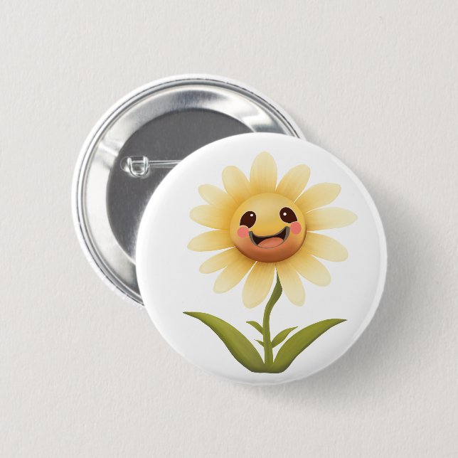 Cute Happy Yellow Flower Button (Front & Back)