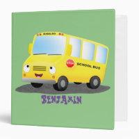 Cute happy yellow school bus cartoon 