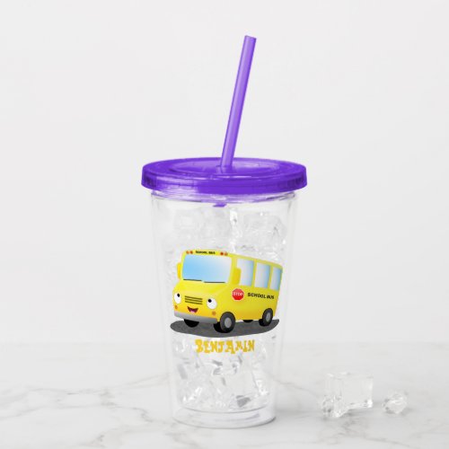 Cute happy yellow school bus cartoon acrylic tumbler