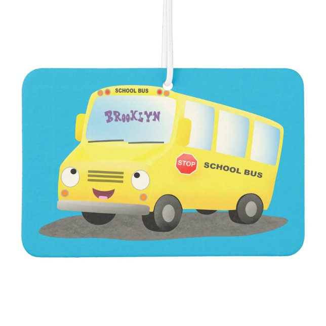 Cute happy yellow school bus cartoon air freshener (Front)