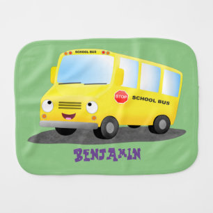Cute happy yellow school bus cartoon baby burp cloth