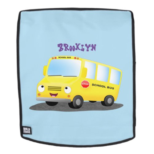 Cute happy yellow school bus cartoon backpack